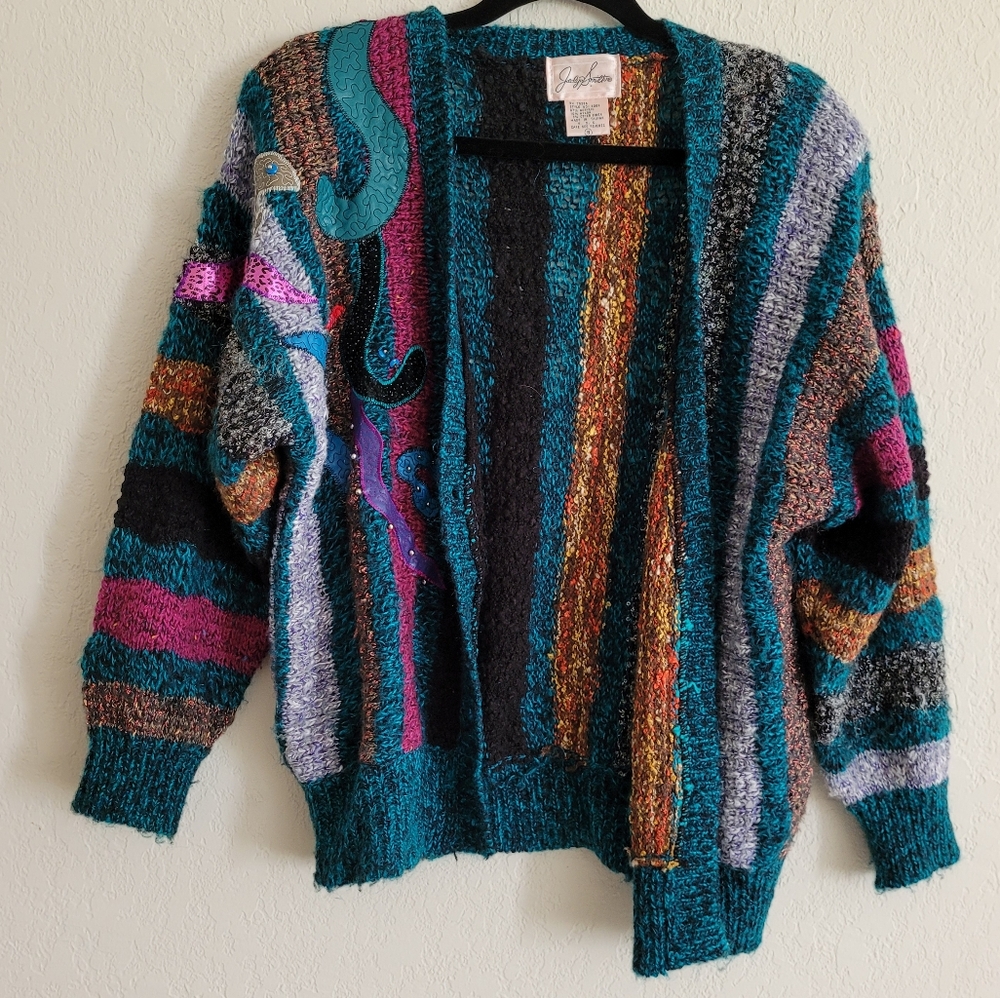 Vintage Jaclyn Smith metallic cardigan sweater with appliques | size s